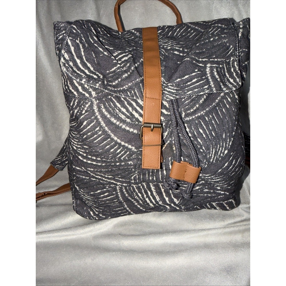 Lu and Elle Paradise Palm Canvas Boho Backpack Flap Snap Drawstring Travel Bag
